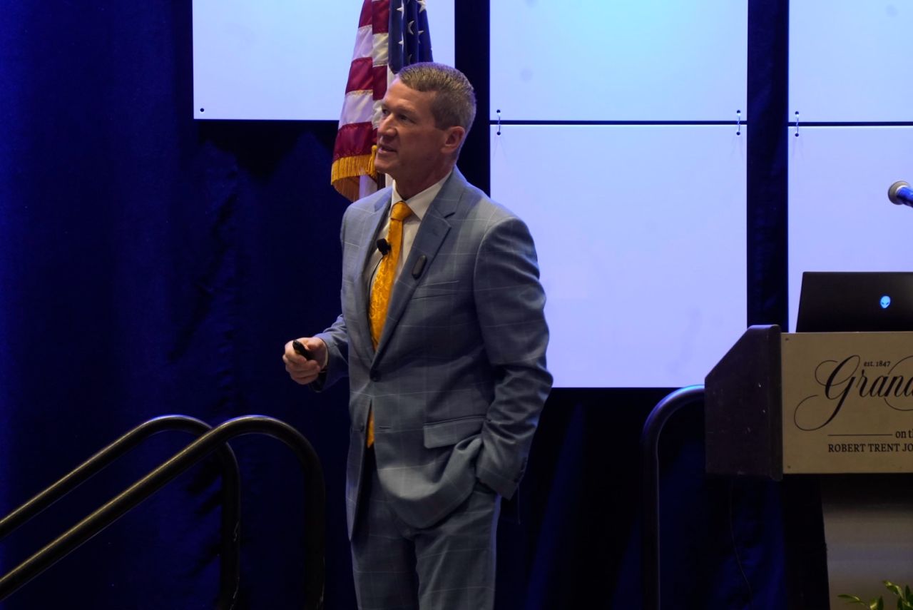Chris Chism presenting to a business group